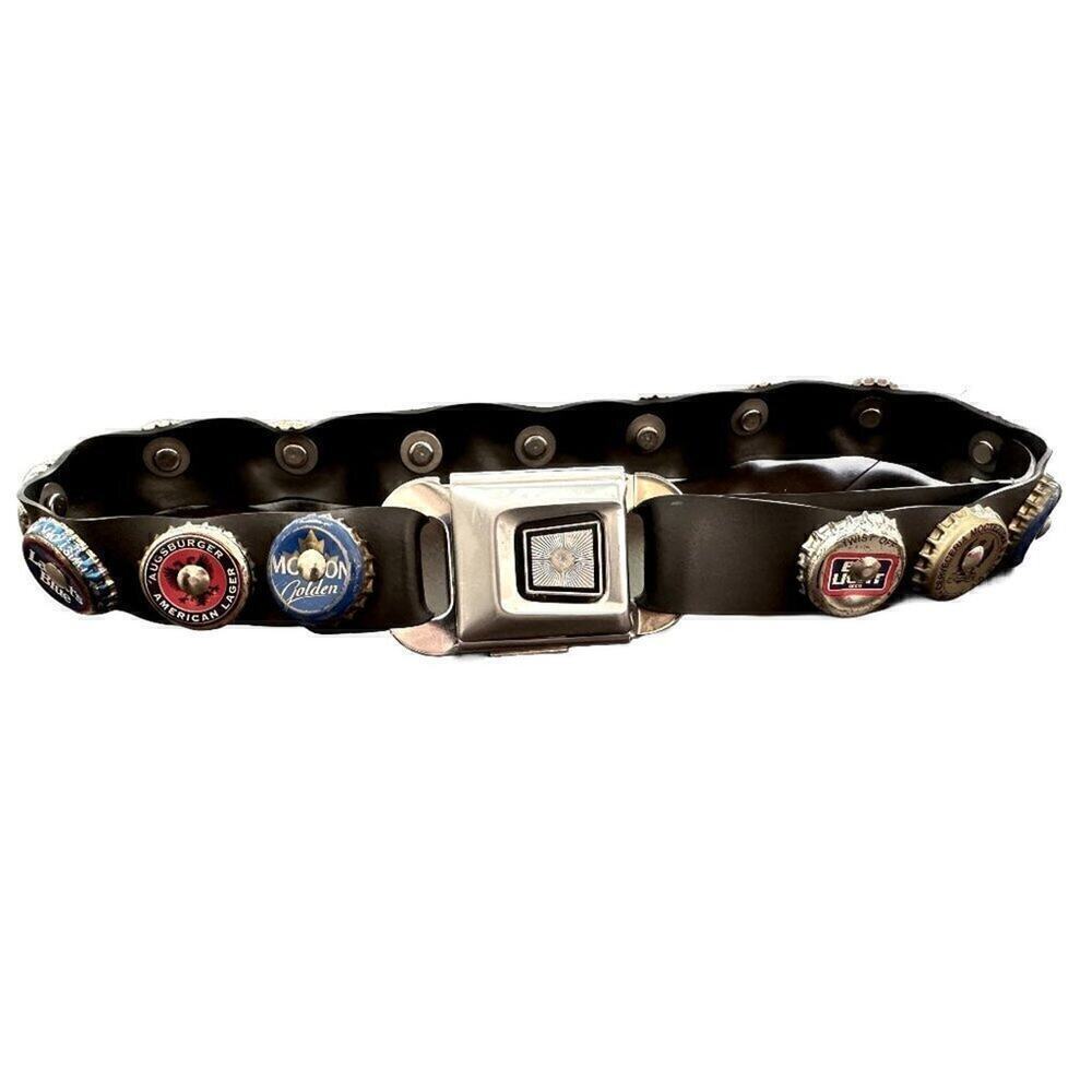 Vintage 80s Beer Cap Seatbelt Buckle Belt Punk Rock Small 26-29"